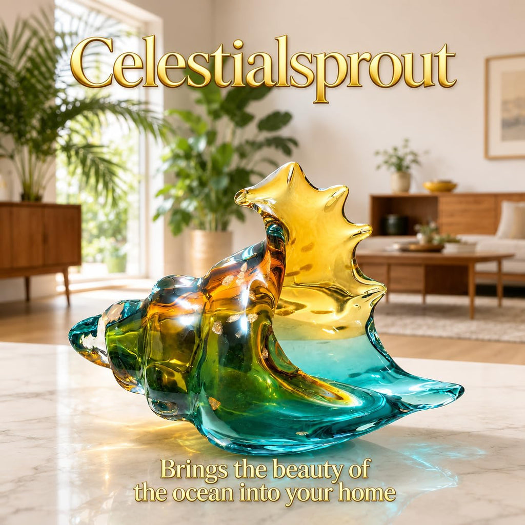 Hand Blown Glass Conch Shell Sculpture - Gift Home Décor Table Centerpiece