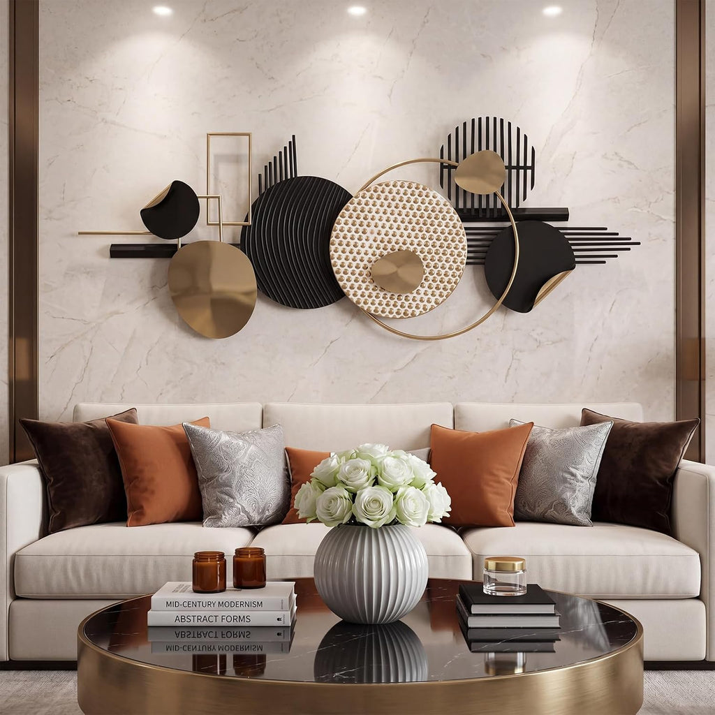 Large Black and Gold Metal Wall Art Decor, Abstract Geometric Metal Wall 3d Decor, 59"x20" Modern Boho Gold and Black