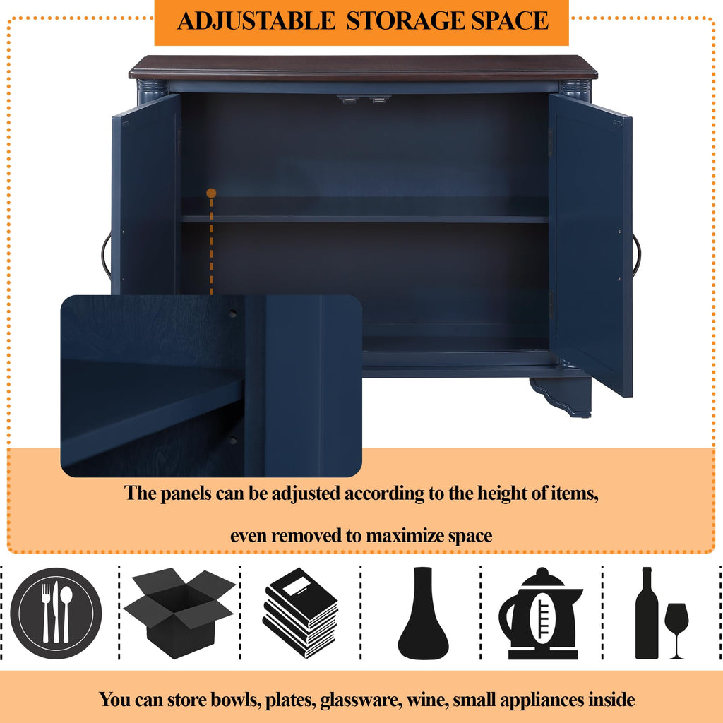 40" Sideboard Buffet Accent Storage Cabinet with Carved Pattern Side Board Solid Wood Frame (Blue+Brown)