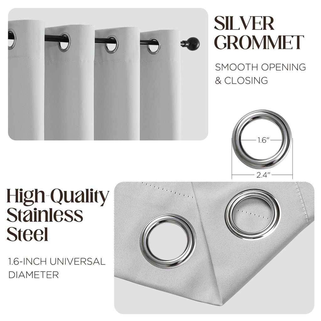 Grayish White Blackout Curtains 63 inch Length 2 Panels Set, Room Darkening Drapes Bedroom, Thermal Insulated Light