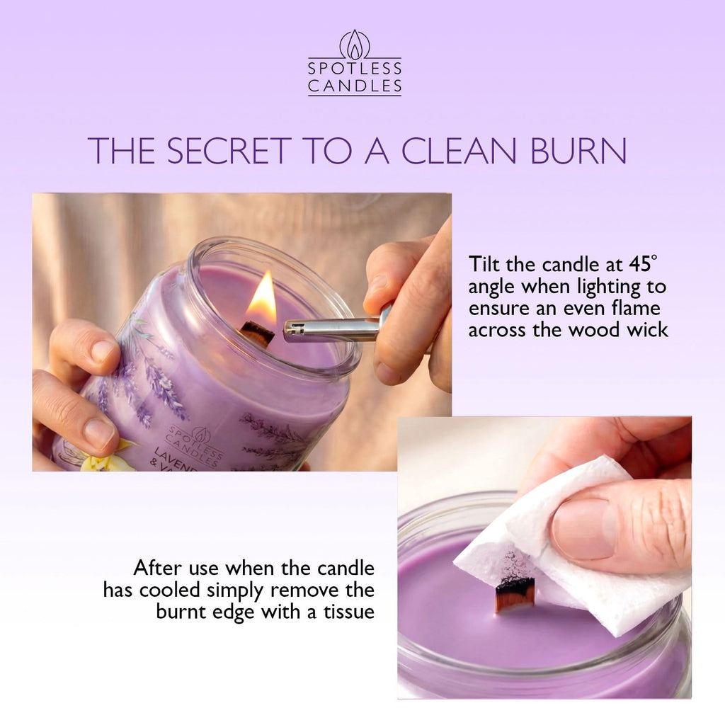 Vanilla & Lavender Candle 22oz Glass Jar with Wooden Wick in a Decorated Jar Within a Presentation Gift Box and