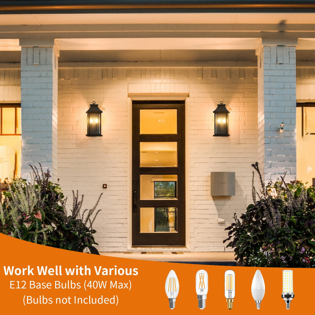 Dusk to Dawn Outdoor Wall Lantern, Black Outdoor Porch Lights, 18'' 2 Pack