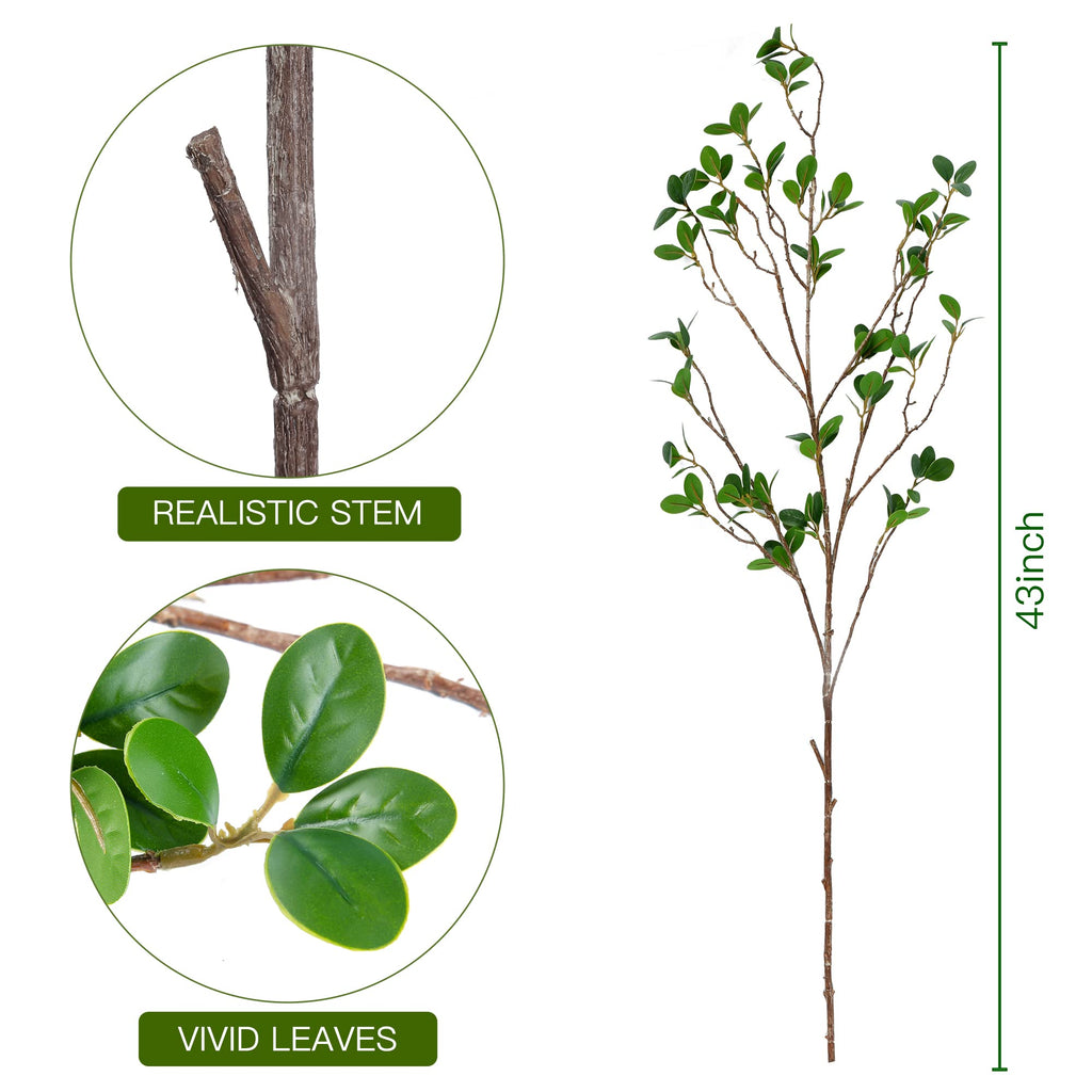 43'' 4Pcs Artificial Ficus Branches Faux Leaf Spray Green Eucalyptus Branches Artificial Greenery Stems Fake Ficus
