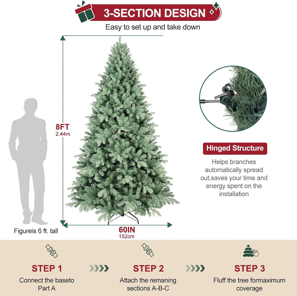 Spruce Christmas Tree , Premium Artificial Hinged Christmas Trees with 2458 PE & PVC Branch Tips,Xmas Trees , Xmas