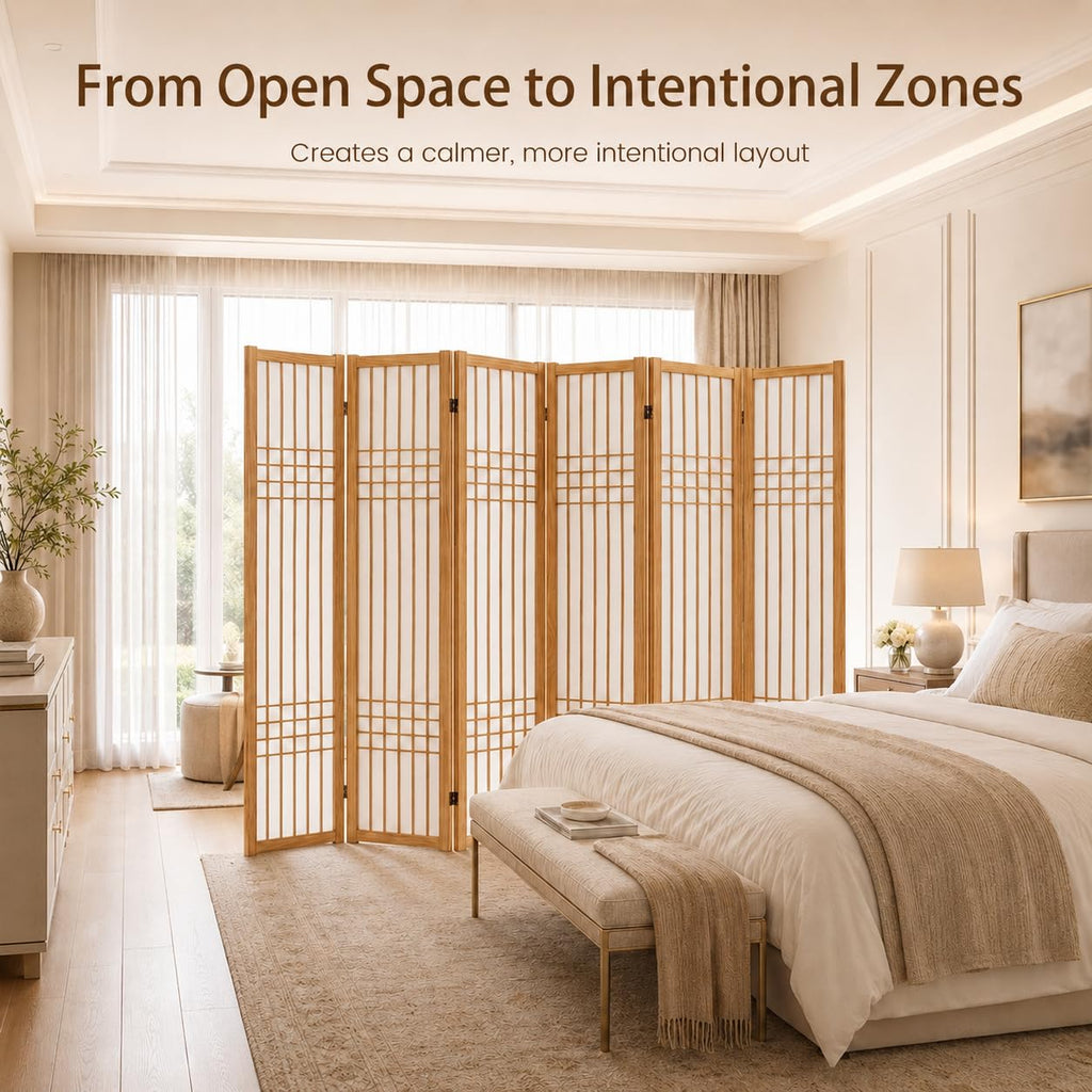 6 Panel Room Divider Folding Privacy Screen Light Brown