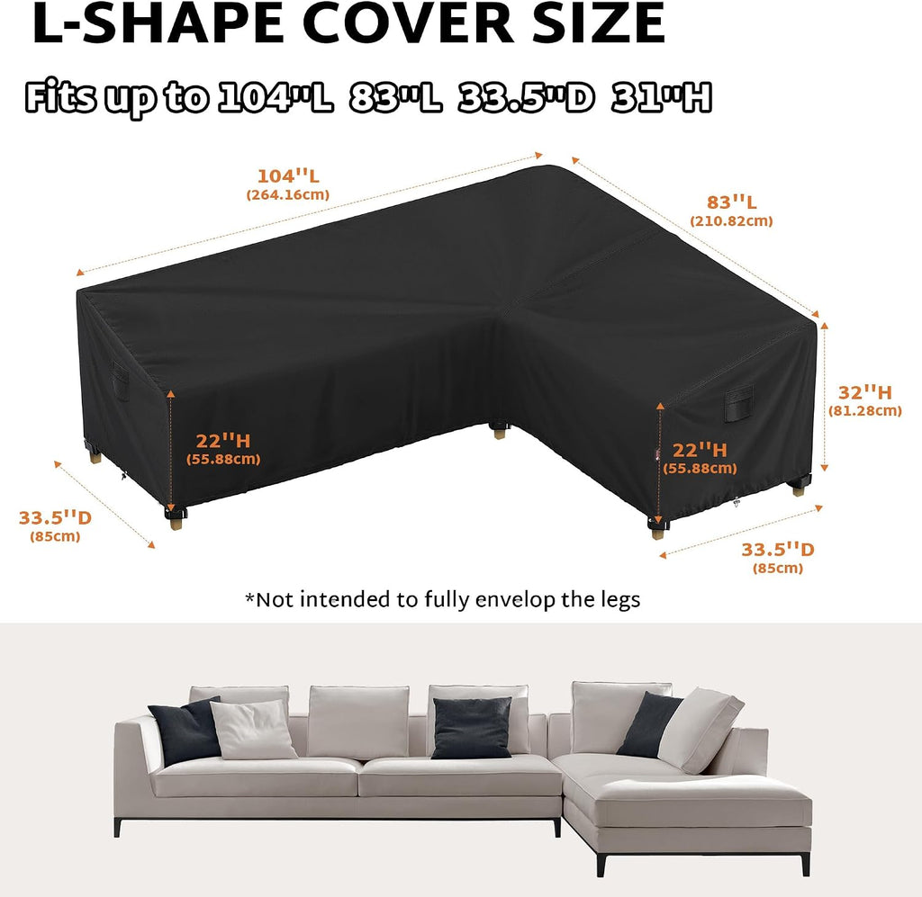 Outdoor Sectional Cover fit 104 x 83 inch L-Shaped Couch Sofa | Waterproof, Weatherproof, fit 103 x 82, 102 x 80, 101