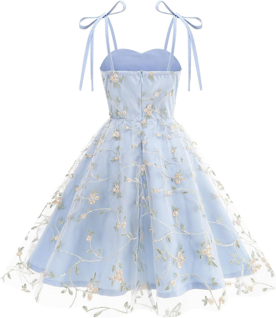 Embroidery Flower Girl Lace Dess for Kids Party Wedding Bridesmaid Tulle Dresses Princess Pageant Birthday Floral Gown