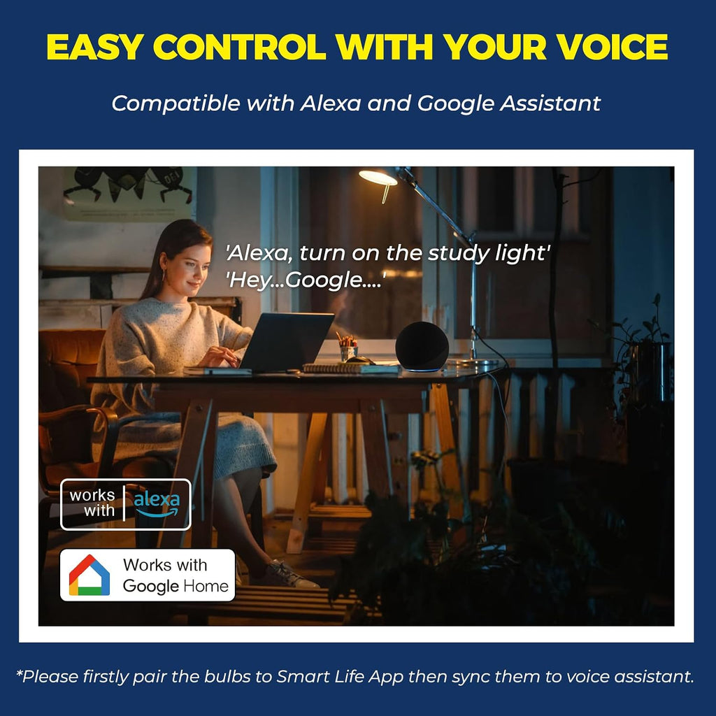 E26 Smart Light Bulb Compatible with Alexa/Google Home, 6PCS