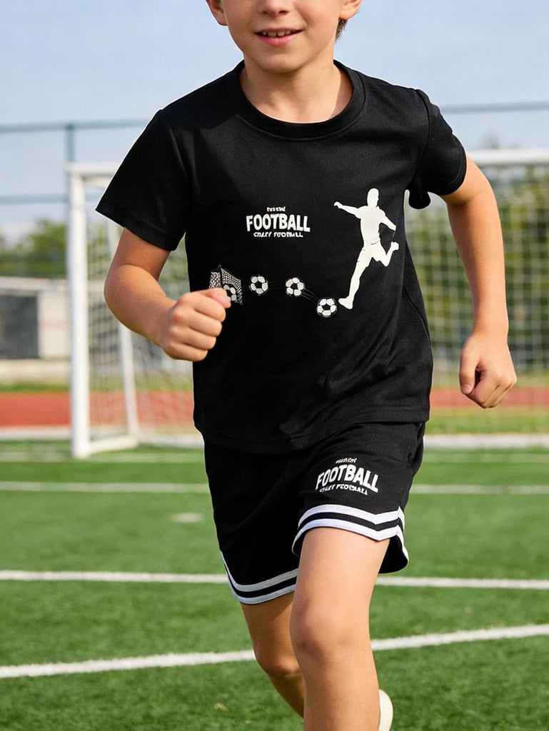 Boys' Active Shorts Set 2 Piece Outfits Short Sleeve T-Shirt and Shorts Summer Activewear Set for Boys