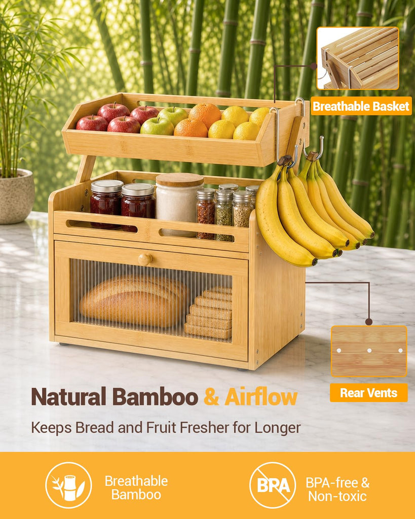 Countertop, Bamboo Bread Storage with Fruit Basket