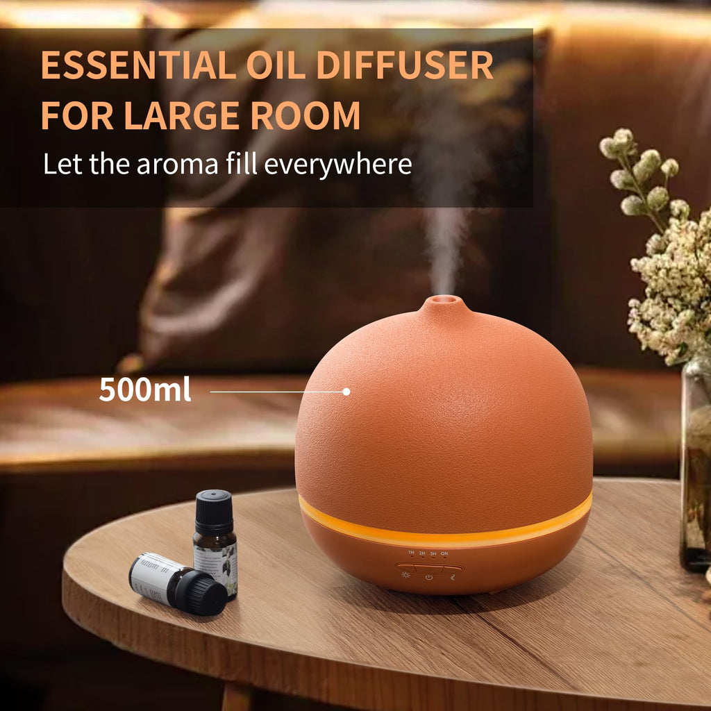 Stone Diffusers for Essential Oils Large Room, 500ml Handmade Ceramic Diffuser with 4 Timer & 10 Ambient Light