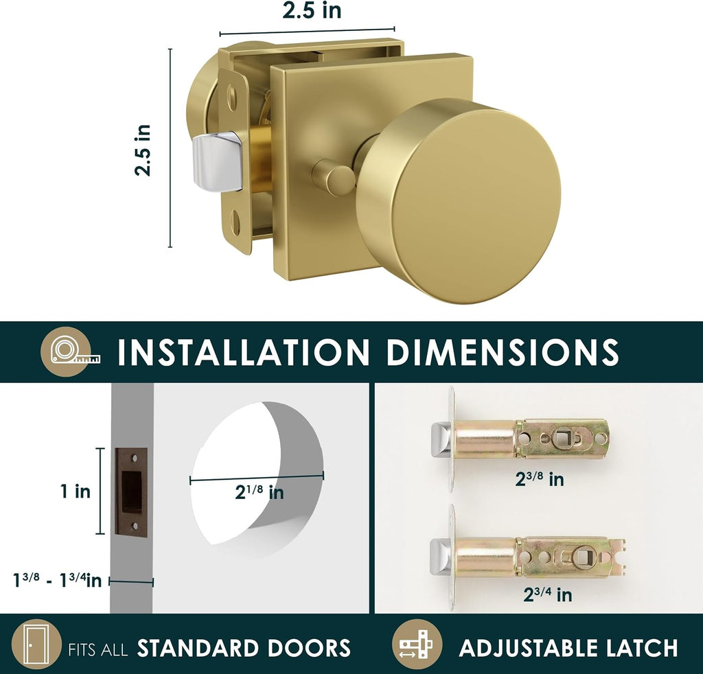 Privacy Door Knob with Lock , SUANA Reversible Interior Knobs, Zinc Alloy with Square Rosette, Fits Standard Sizes