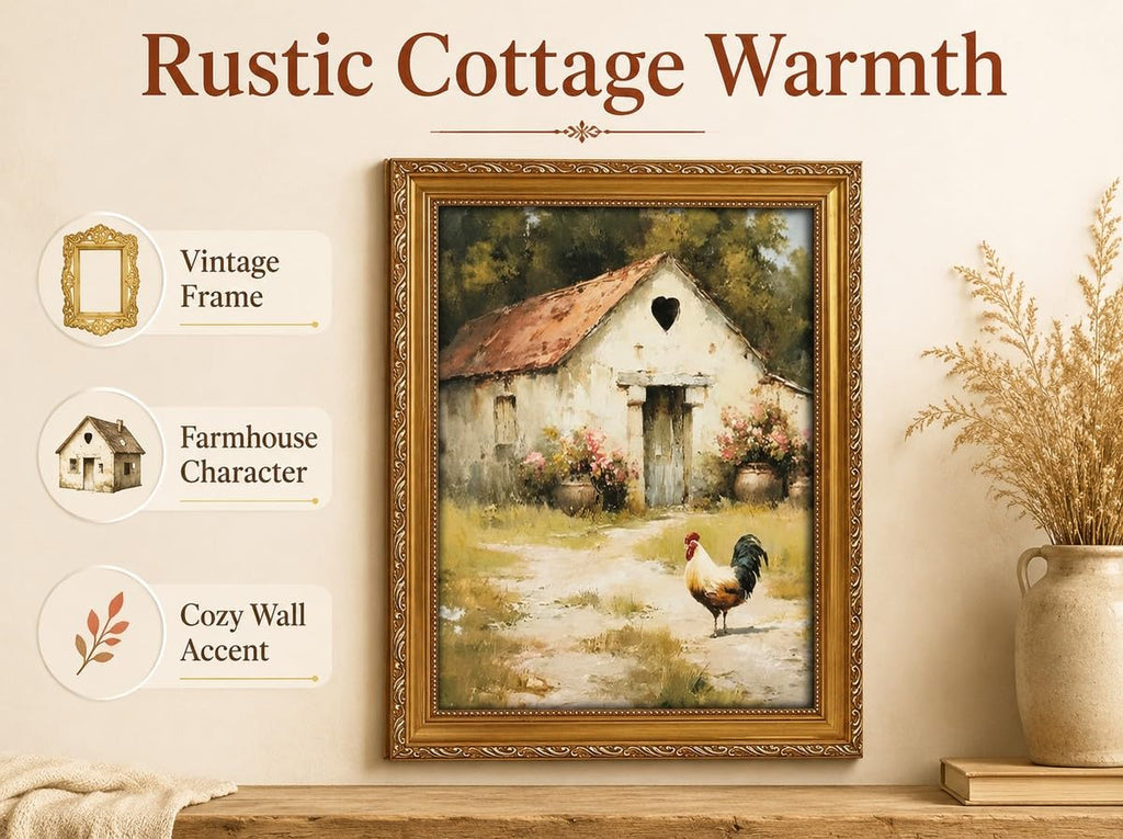 Vintage Farmhouse Rooster Framed Wall Art