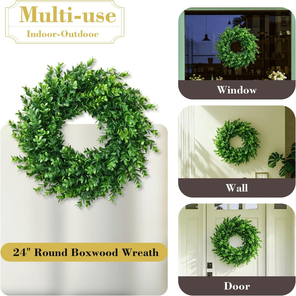 26'' Large Artificial Boxwood Wreath for Front Door Home Décor - Set of 2