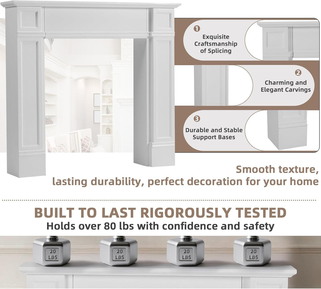 Modern Surround, White Freestanding Surround Mantel for Electric Fireplaces, Premium MDF Wooden Mantel with Leg for