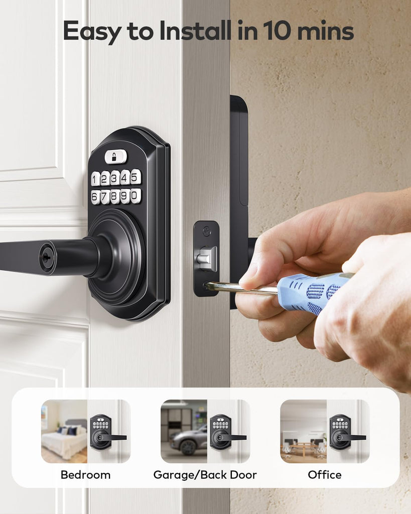 Keyless Entry Door Lock Handle with Keypad, Matte Black