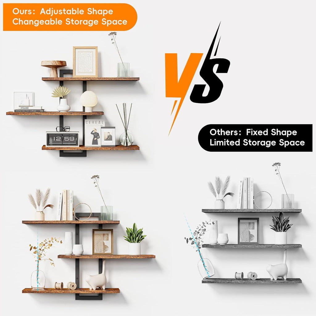 Floating Shelves for Wall, Wood Wall Shelves | 3 Tier Shelves for Wall Decor, Decorative Hanging Storage Shelf