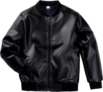 Boys Faux Leather Jacket, Motorcycle Bomber Coat Retro Style