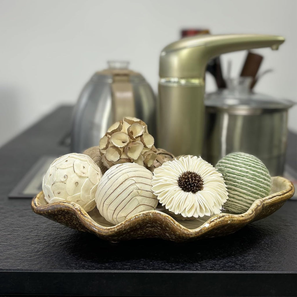 Decorative Balls Decor,2.36 Inch Woven Wicker Rattan Balls Twig Orbs Cotton Linen Decorative Ball for Vase - Set of 8