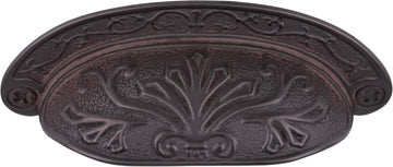 Oil Rubbed Bronze Baroque Scroll Work Cup Pull - Centers: 2 1/2" - Antique Cabinet, Vintage Cupboard, Old Desk