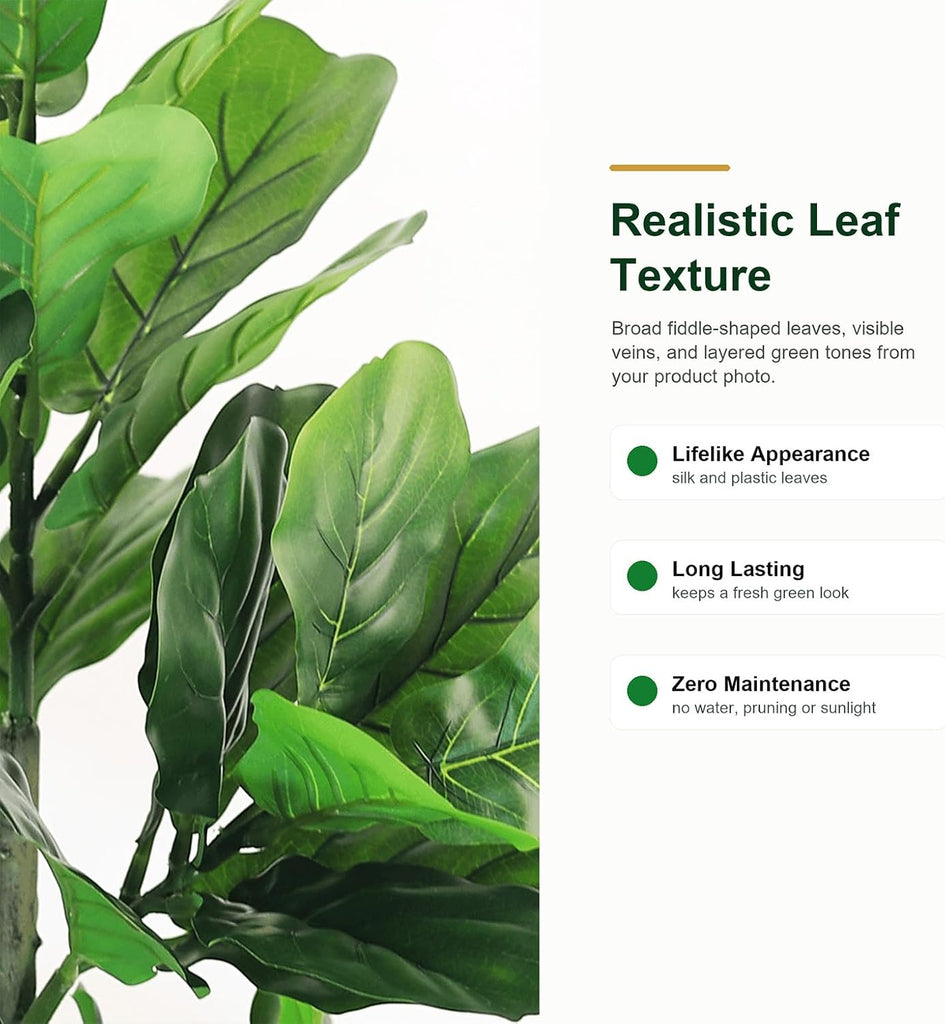 4FT Fiddle Leaf Fig Tree - Artificial Tree with Black Pot