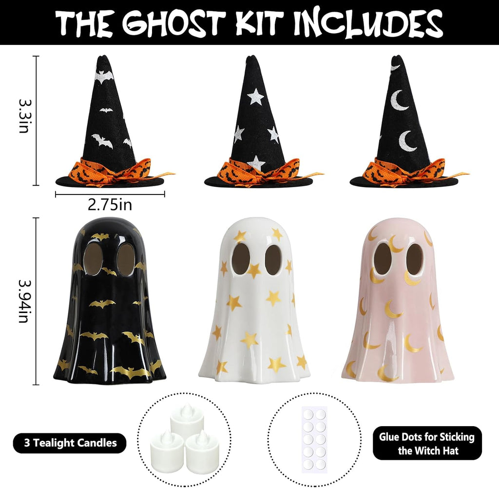 Halloween Ceramic Ghost Halloween Decorations Indoor - Set of 3