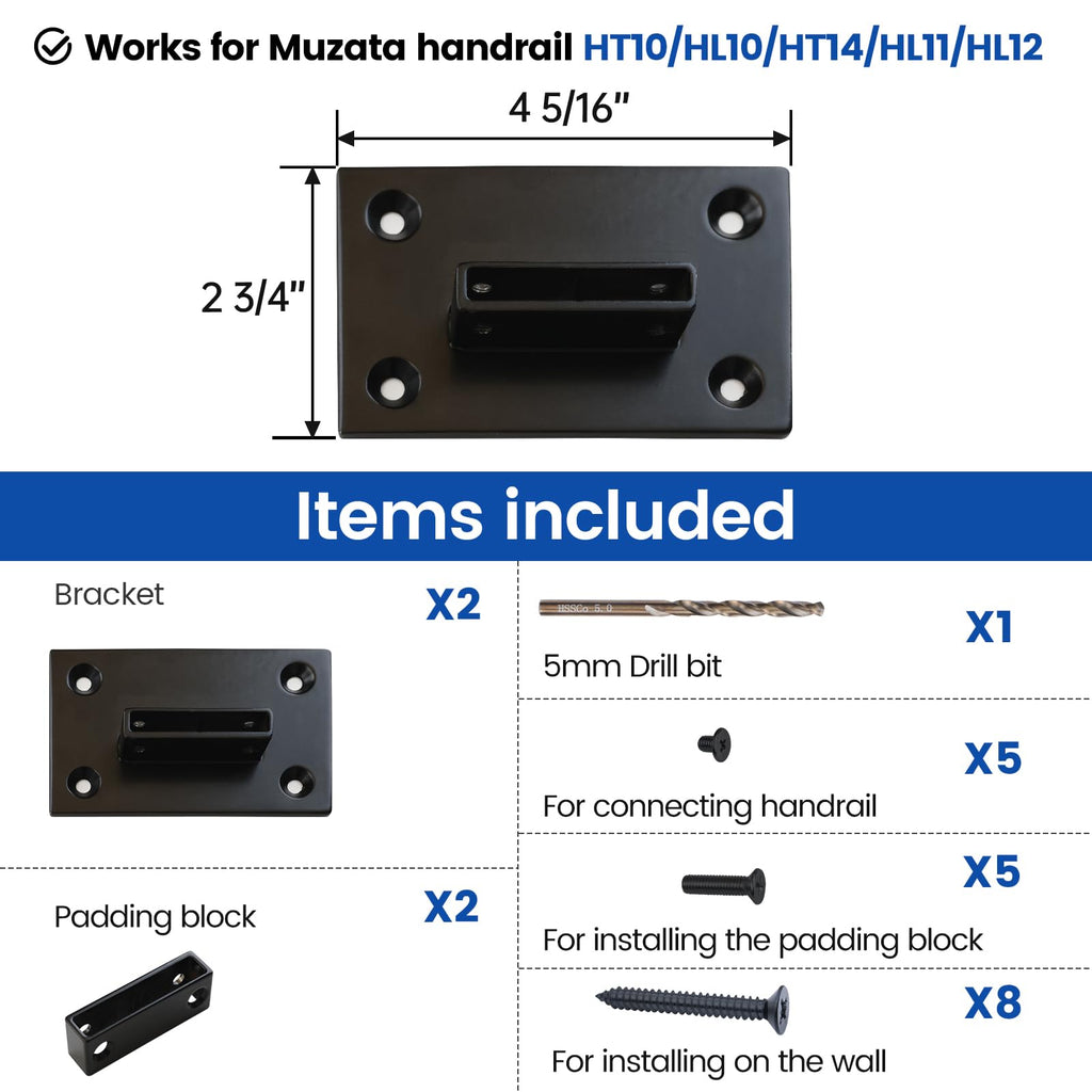 2Pack Black End Brackets HA34 for Flat Handrails