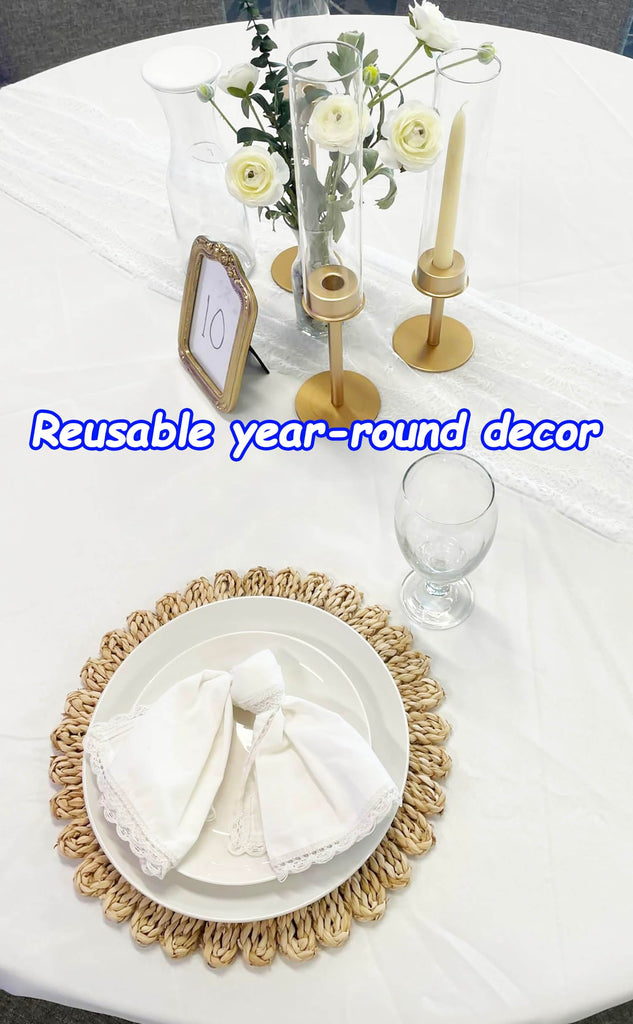 13.8" Set of 4 Round Woven Corn Husk Placemats