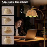 64'' Adjustable Arc Floor Lamp with Natural Rattan Woven Shade, Brushed Gold Mid-Century Modern Boho Floor Lamp