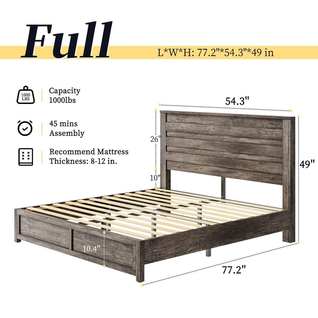 Farmhouse Bed Frame with 49" Tall Headboard