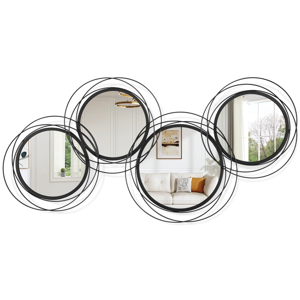 Black Wall Mirror Set, Metal Framed Round Mirror 4 Pack Circle Modern Decorative Mirrors Bedroom Bathroom Entryway
