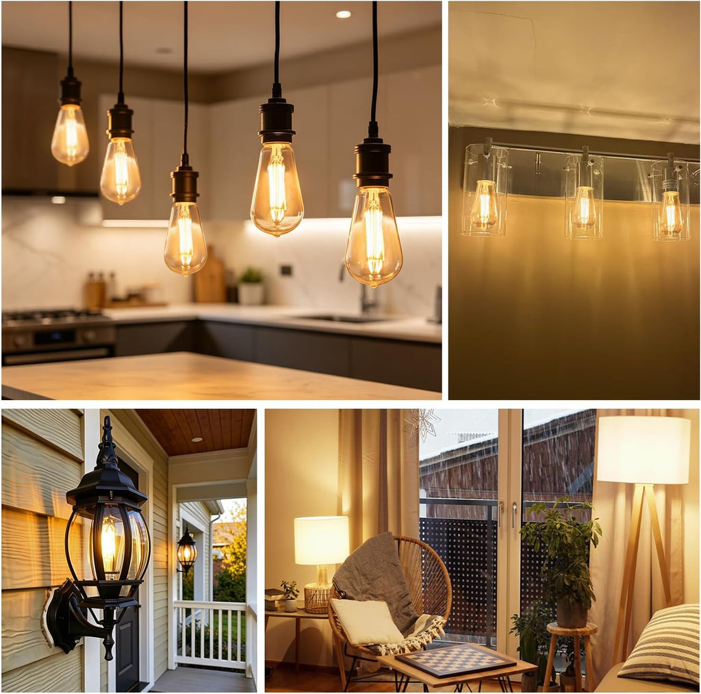 12 Pack ST58 Dimmable Vintage LED Edison Bulbs, 2700K Soft White