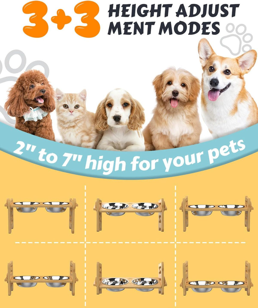 Elevated Dog Bowls, Adjustable Raised Dog Bowl Stand for Small Size Dogs and Cats, 15°Tilted Elevated Cat Bowls