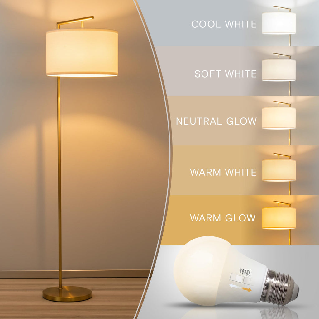Montage Modern Floor Lamp - LED Standing Lamp with Tan Shade s & Offices - Bedroom Reading Light - Tall Corner Pole