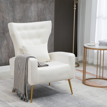 Button-Tufted Living Room Chairs, WingBack Velvet Accent Chair Armchair with Lumbar Pillow, Bedroom Chairs Arm Chair