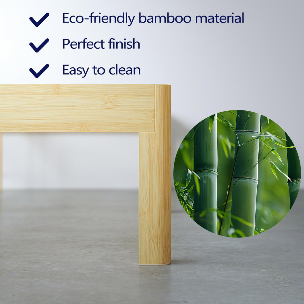 12 Inch High Bamboo Wood Heavy Duty Queen Bed Frame No Box Spring Needed, Platform Bed Frame Queen Size with Metal