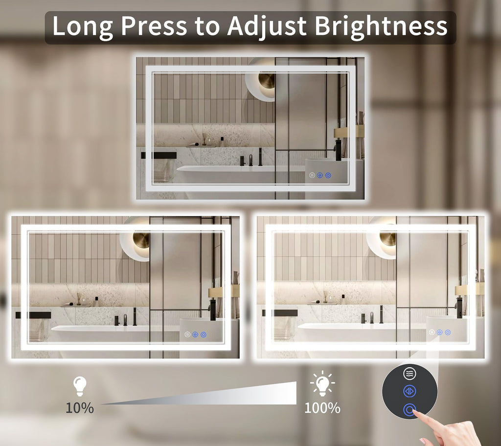32"x48" LED Bathroom Mirror with Lights, Anti-Fog, Backlit + Front Lit, Dimmable, Led Vanity Mirror for Wall, Lighted
