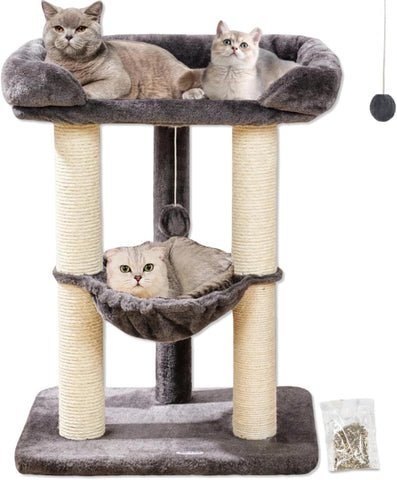 28" Cat Tree, Large Bed for Big Cats, Small Cat Tower with Soft Perch for Window Viewing, Stable Cat Tree Tower