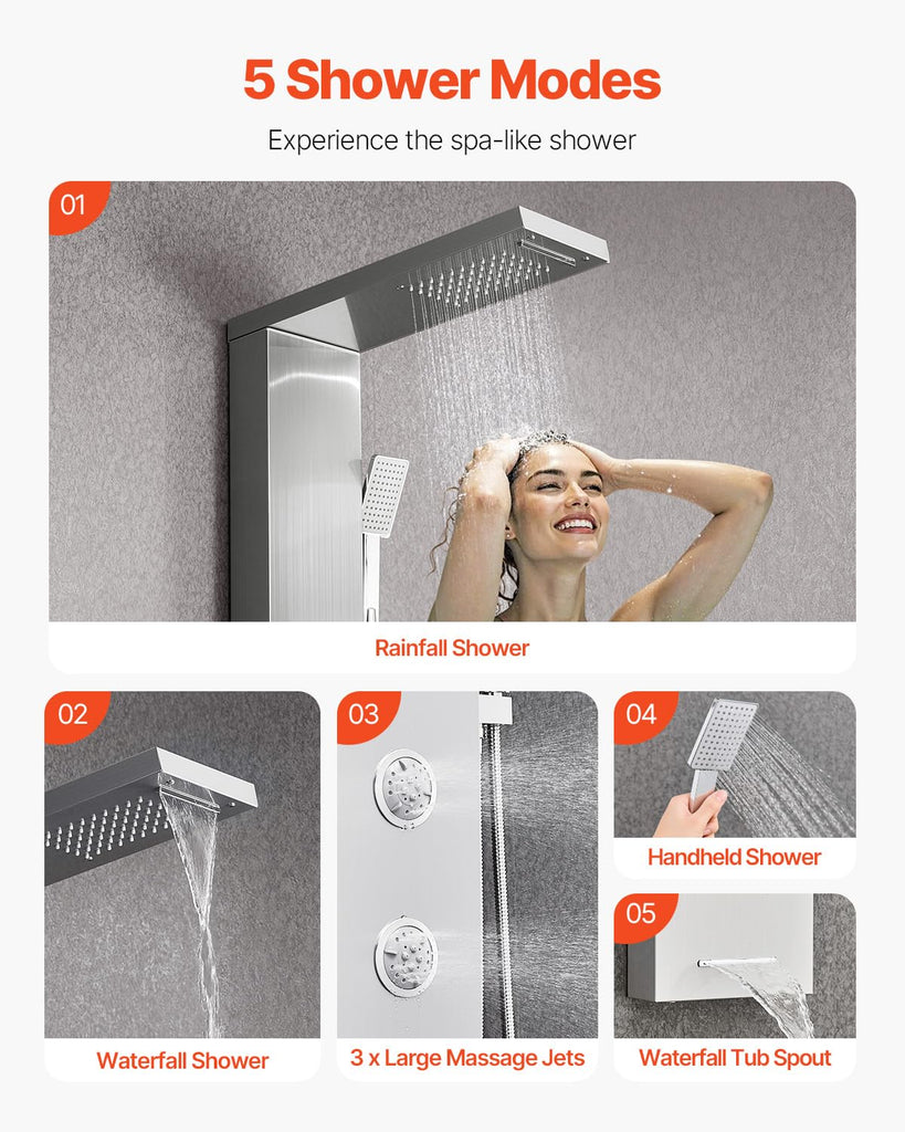 Shower Panel Tower System with Rainfall Waterfall, Replacement Use