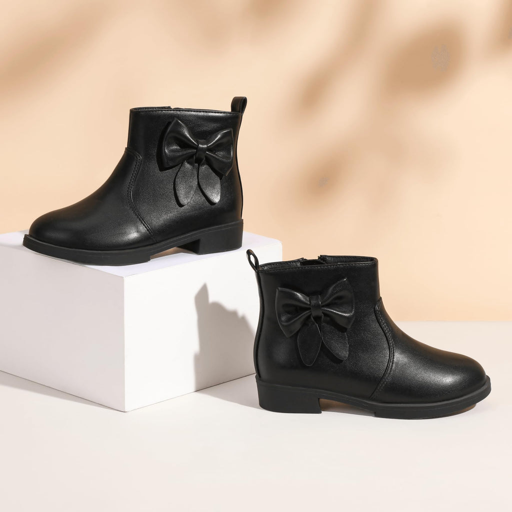 Girls Black Ankle Boots Bowknot Dress Booties Shoes