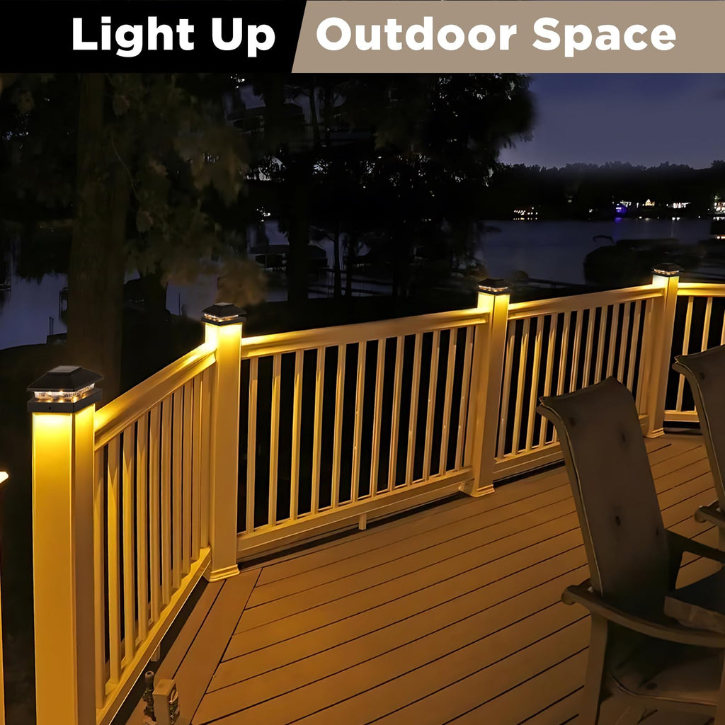 Solar Post Cap Lights Outdoor 16-Pack, Black Waterproof Solar Powered Deck Fence Lights Fit 4x4 Wood/Vinyl Posts