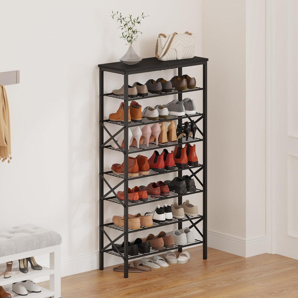 8 Tier Shoe Rack, Large Capacity Shoe Storage Organizer Holds 32 Pairs, Sturdy and Stable, Closet, Dorm Room, Black