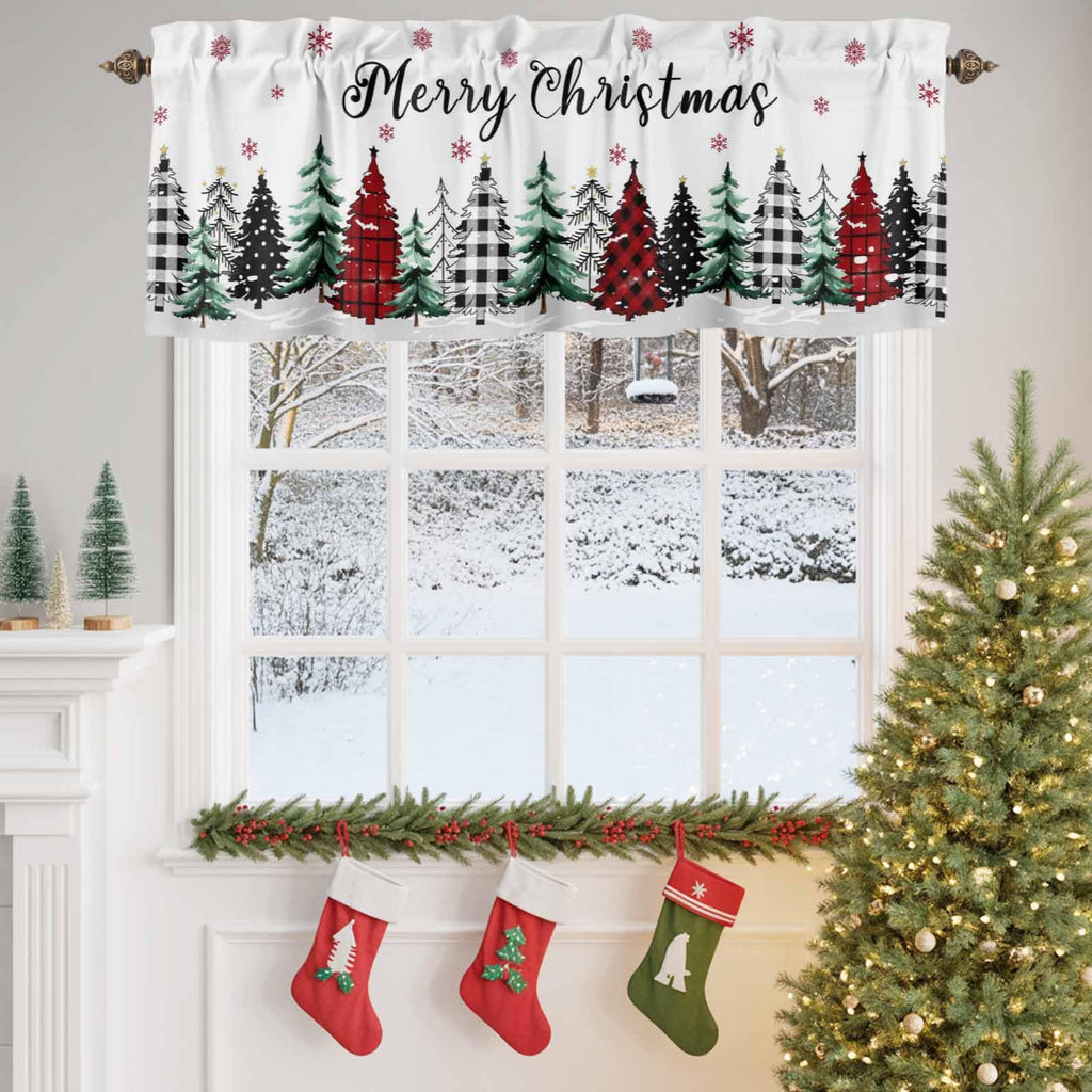 Christmas Valances for Windows 2 Pack Buffalo Plaid Xmas Tree Short Kitchen Valance Curtains Rod Pocket Window