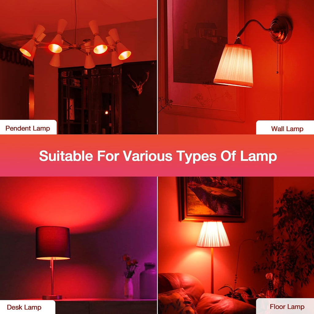 LED Red Light Bulb 60W Equivalent, 9W LED E26 Base Red Color Bulbs