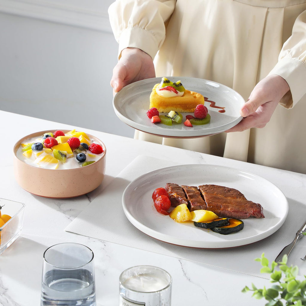 Plates and Bowls Sets, 12 Pieces Modern Stoneware Dinnerware Set for 4 Kitchen Dinner Set Ceramic Dishware Dishes Set