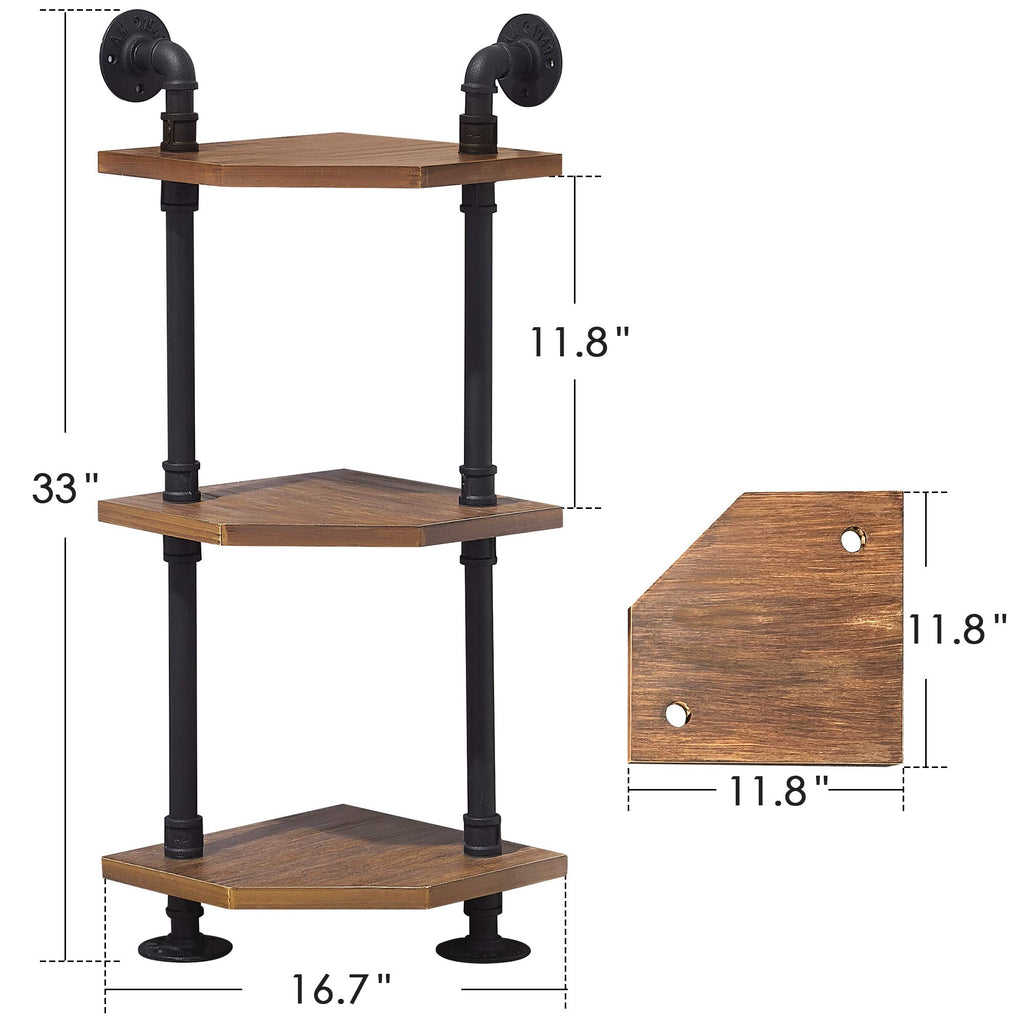 5-Tier Bookcase with Storage, Wall Mount Pipe Bookshelf with Solid Wood Bedroom Home Office (Rustic Brown)