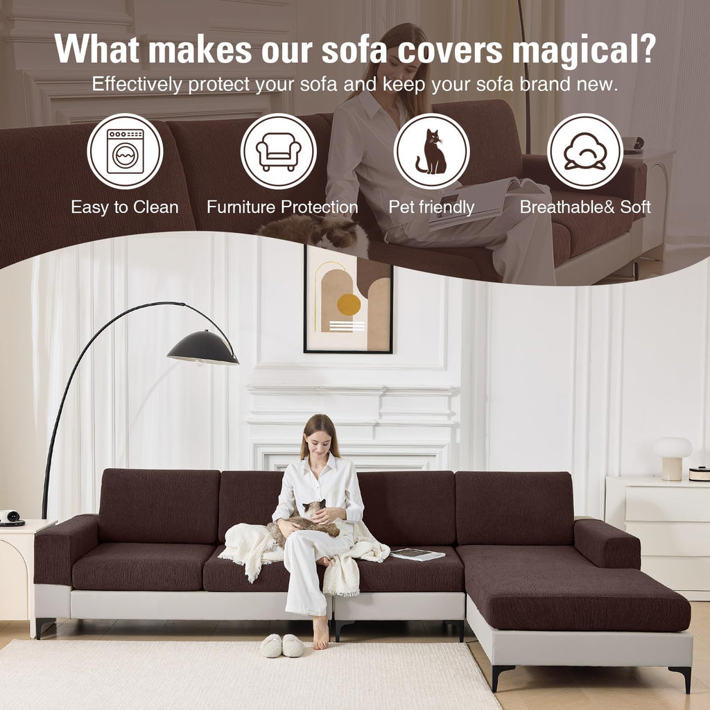 Couch Cushion Covers Chaise Couch Cover Stretch Sectional Sofa Slipcover Washable Wear-Resistant Furniture