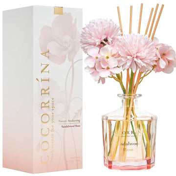 Reed Diffuser - Sandalwood Rose 8.5 Fl.oz Flower Reed Diffuser Set with 8 Sticks, Home Fragrance Reed Diffuser