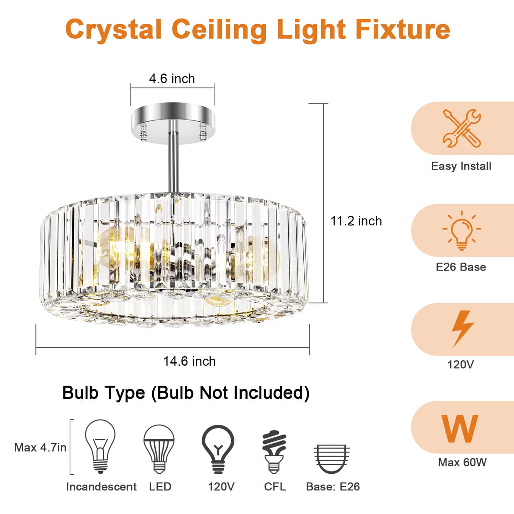 Crystal Chandelier Ceiling Light - 4-Light Ceiling Light Fixture Modern Ceiling Mount Lights Chandelier for Dinning