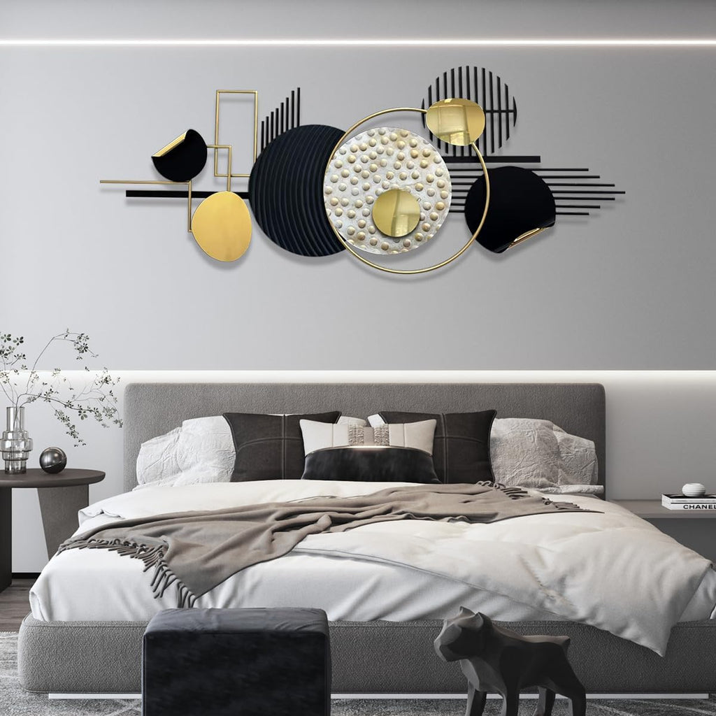 Metal Wall Art Modern Art Black and Gold Boho Living Room Decor Art Abstract Geometric Sculptures Large Wall Decor